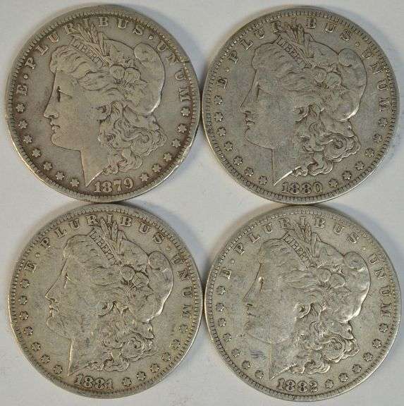 4 Diff. Old Morgan Silver Dollars 1879 to 1882