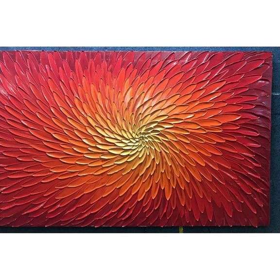3D Hand-Painted Blooming Flower Oil on Canvas Painting