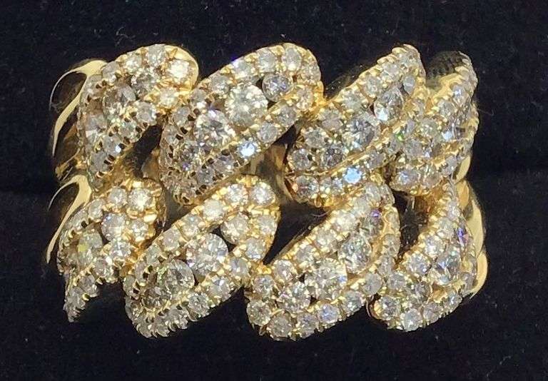 Men's 14K Yellow Gold Multi-Row Diamond Ring – 2.3 Carats