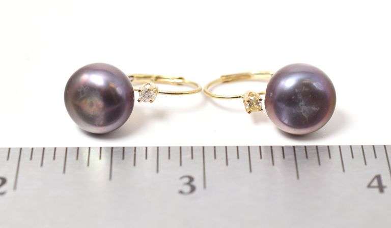 Precious Pearl  and Diamond Earrings in 14K Yellow Gold
