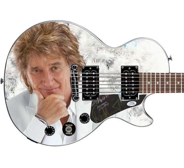 Rod Stewart Autographed Gibson Epiphone Les Paul Photo Graphics Guitar ACOA