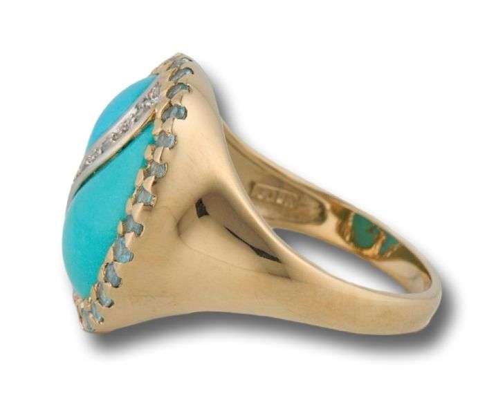 Handsome Yellow Gold Turquoise and Multi Gemstone Ring