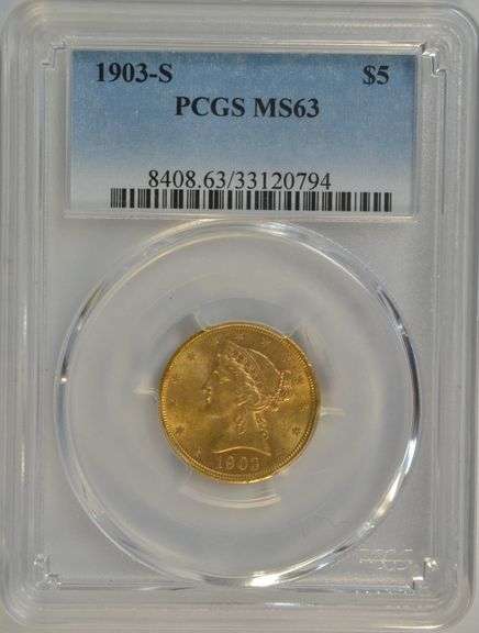 Better date Choice BU 1903-S US $5 Liberty Gold. PCGS MS63