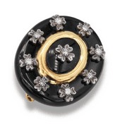 Old Vintage 40 Ct Black Oval Onyx with Natural Diamond Brooch