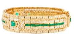 2.25ctw Emerald and 7.00ctw Diamonds Art Deco Link Bracelet in 18K