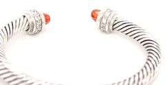 925 Sterling silver Cabel classic cuff bangle with with and red CZ