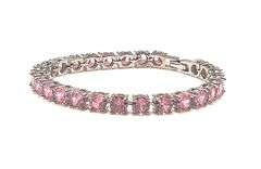 18 Kt White Gold Plated Lab Simulated 17 Ctw Pink Sapphire Tennis Bracelet