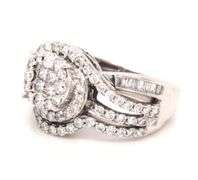 14kt White gold 1.50ctw diamond cluster wedding set