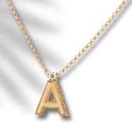18kt Yellow gold Roberto coin princess cut diamond A initial pendant on adjustable chain