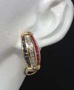 14kt Yellow gold ruby, sapphire and diamond earrings