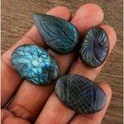 Lot of 3 Carved Natural Labradorite Polished Gemstones