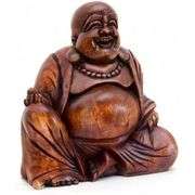 Hand-Carved Wooden Laughing Buddha Statue