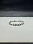 Gorgeous 18kt White Gold Simulated Red Ruby  Diamond Tennis Bracelet