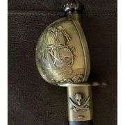 Pirate Cutlass Sword with Brass Hand Guard and Scabbard