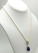 Antique Pearl necklace, 18k white gold 10.50 CT Amethyst and 0.40 ctw diamonds