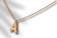 18kt Yellow gold Roberto coin princess cut diamond A initial pendant on adjustable chain