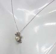 Favorite White Gold Single Cut Diamond and Akoya Pearl Pendant on Chain
