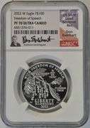 Flawless 2022-W $100 Platinum Eagle. NGC PF70 UC Freedom of Speech Signed