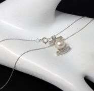 Favorite White Gold Single Cut Diamond and Akoya Pearl Pendant on Chain