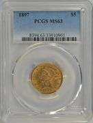 Very Choice BU 1897 US $5 Liberty Gold Piece. PCGS MS63