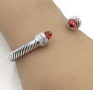 925 Sterling silver Cabel classic cuff bangle with with and red CZ