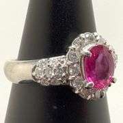 Very nice quality Ruby and diamonds on 14k white gold ring, size 5.5