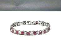 Gorgeous 18kt White Gold Simulated Red Ruby  Diamond Tennis Bracelet