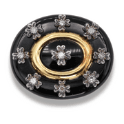 Old Vintage 40 Ct Black Oval Onyx with Natural Diamond Brooch