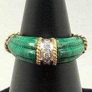 1960 Vintage 18K Gold Malachite and Diamond Piece