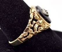 Men's Onyx and Diamond Ring in 10K Yellow Gold