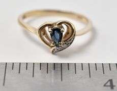 Loveable 10K Yellow Gold Blue Sapphire Gemstone and Diamond Ring
