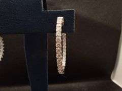 UNIQUE 14 K WHITE GOLD HOOP LAB DIAMOND EARRINGS