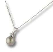 Dreamy White Gold Cultured Pearl and Diamond Pendant on Chain