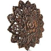 Hand-Carved Teak Wood Water Lily Art