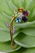 Colorful 18K Yellow Gold Gemstone Flower Brooch