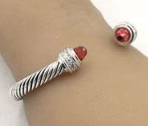 925 Sterling silver Cabel classic cuff bangle with with and red CZ