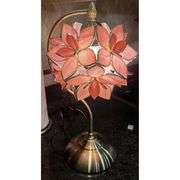 Rose Lily Stained Glass Brass Table Lamp