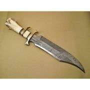 15-Inch Damascus Steel Hunting Knife with Camel Bone Handle