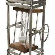 Rustic Metal Hourglass Clock with Wood Base