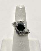 14 Kt White Gold Plated 6.25 Ct Silky Black Moissanite 30 Count Natural Diamonds Bridal Set Ring