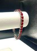 Beautiful 18 Kt White Gold Lab Simulated 16.5 Cttw Red Ruby Tennis Bracelet