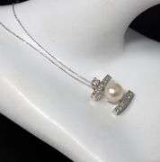 Favorite White Gold Single Cut Diamond and Akoya Pearl Pendant on Chain
