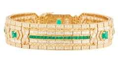 2.25ctw Emerald and 7.00ctw Diamonds Art Deco Link Bracelet in 18K