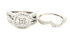 14kt White gold 1.50ctw diamond cluster wedding set