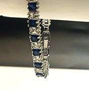 18 Kt White Gold Plated Lab Simulated Midnight Blue Sapphire and Diamond Bracelet