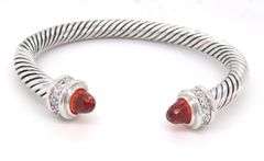 925 Sterling silver Cabel classic cuff bangle with with and red CZ