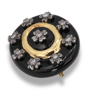 Old Vintage 40 Ct Black Oval Onyx with Natural Diamond Brooch