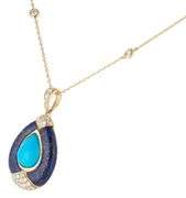 Pear Shaped Turquoise Blue Lapis and 0.65ctw Diamond Pendant Necklace in 14K