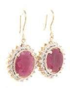 14kt Yellow gold ruby and diamond cluster earrings