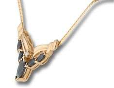 14kt Yellow Gold Marquoise Sapphire and Diamond Bar Pendant Necklace